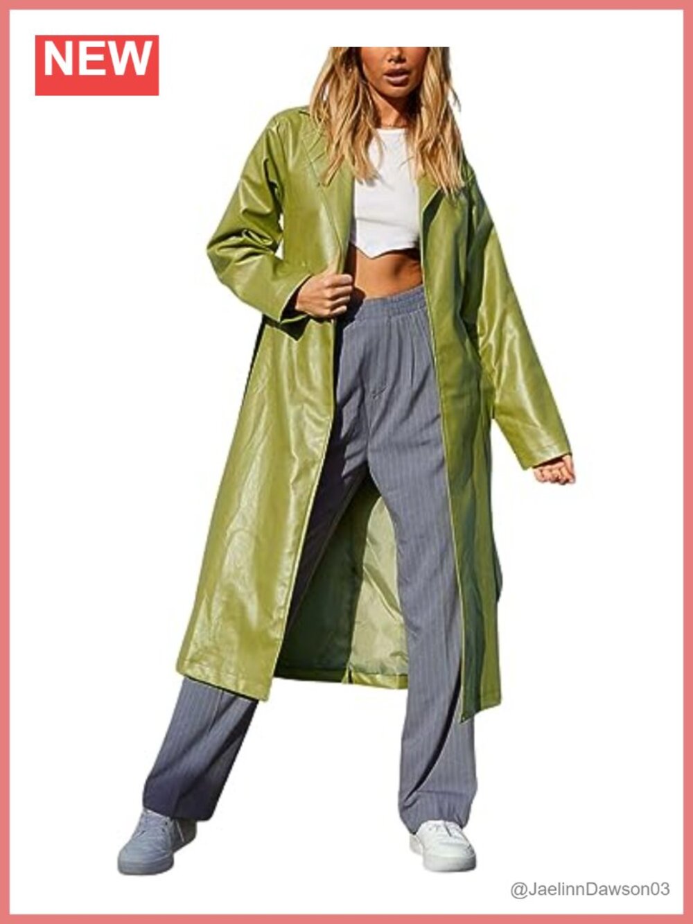 PU Faux Leather Long Jacket Lapel Open Front Trench Coat with Belt